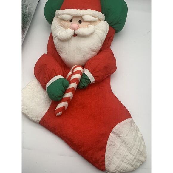 Vintage Parachute Puffy Nylon Plush Santa Stocking 3D Christmas 18" - Picture 3 of 7